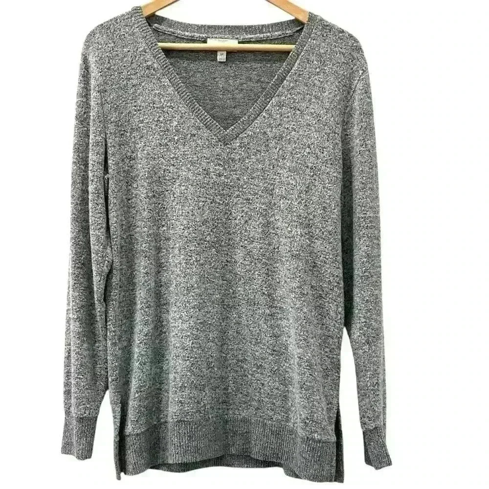 Lucky Brand Womens Grey V Neck Lightweight Sweater Size Small Petite